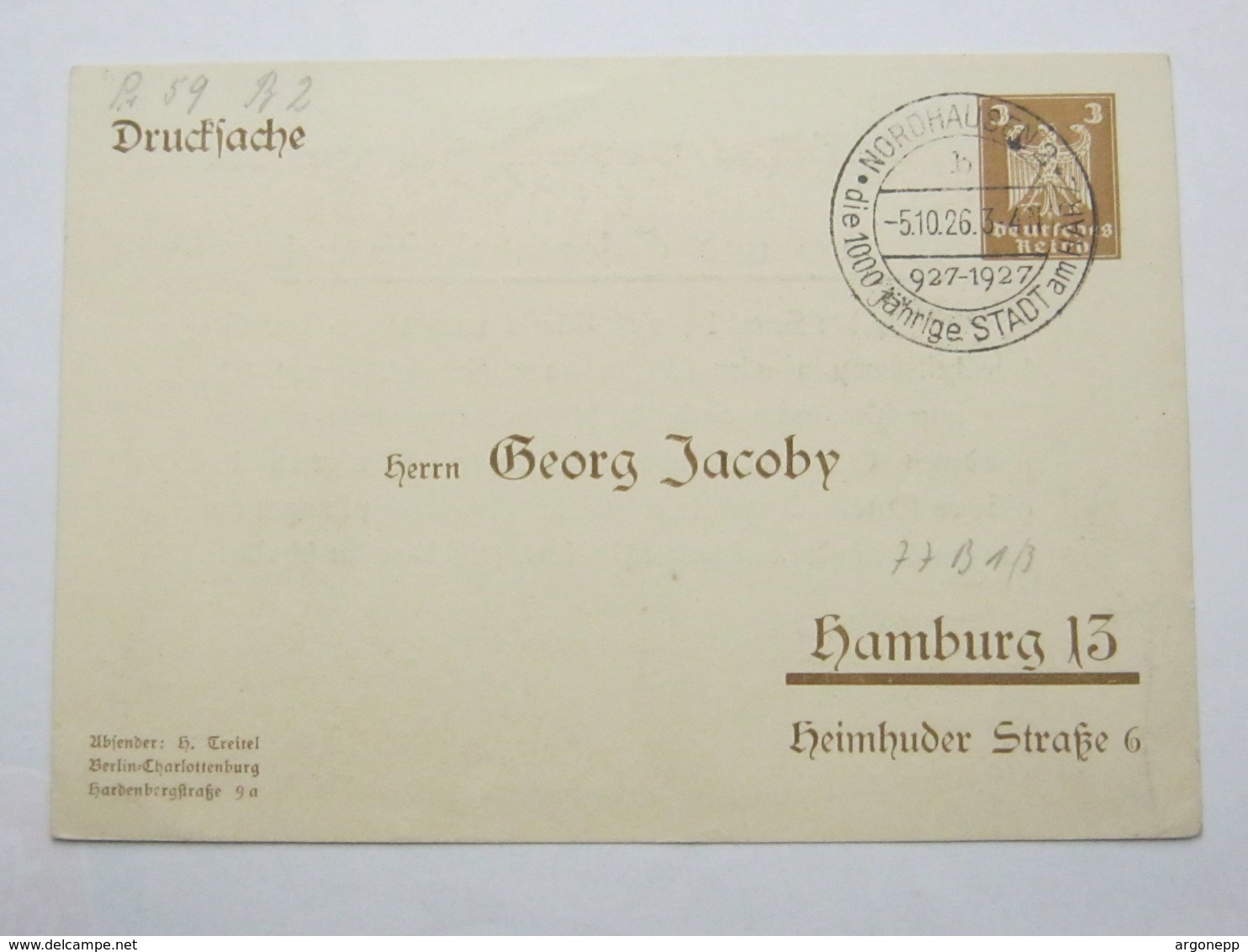 1926 , NORDHAUSEN - 1000 Jahre Stadt  , Seltener Sonderstempel Auf Privatganzsache - Briefe U. Dokumente