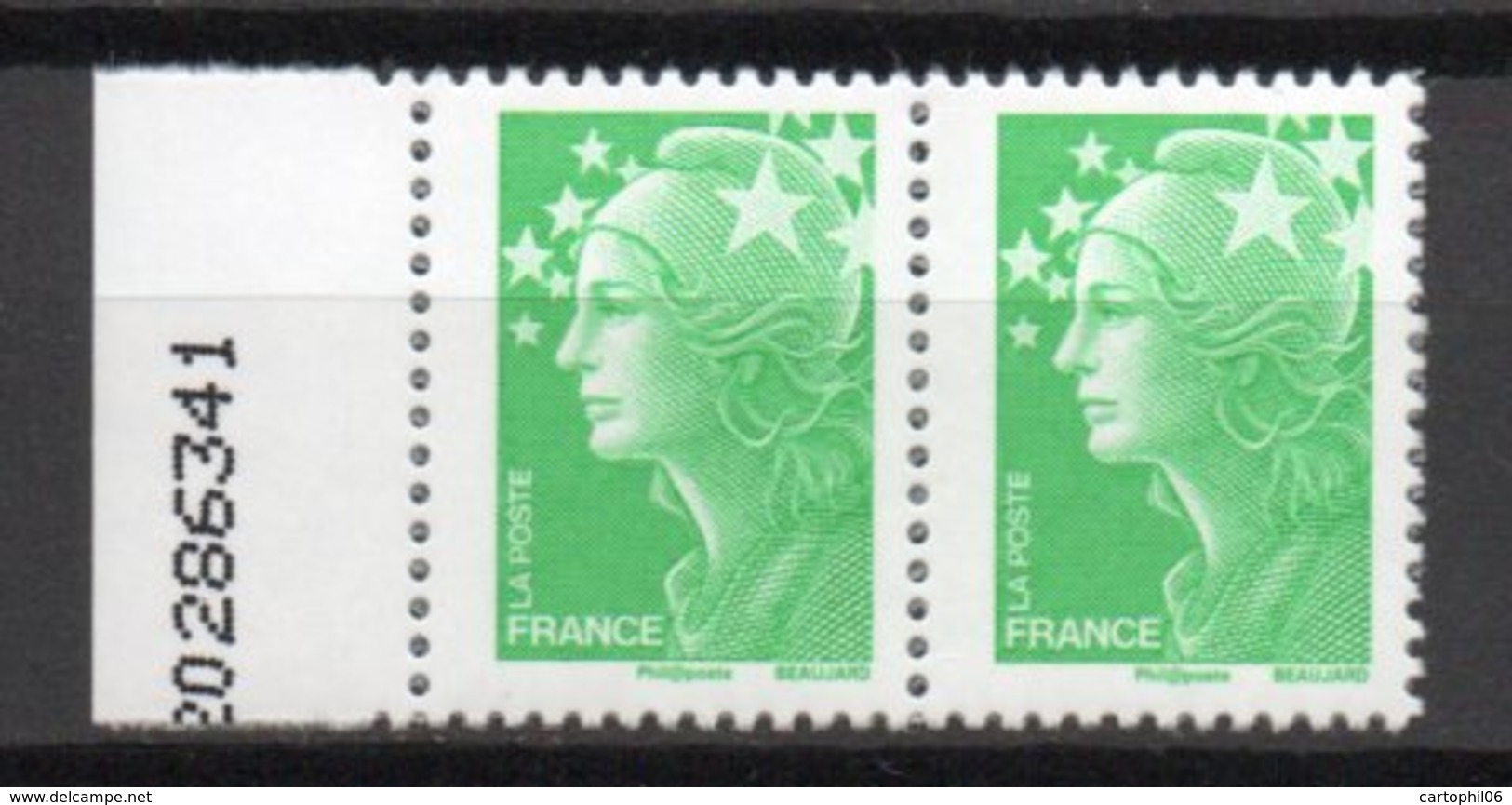 - FRANCE Variétés N° 4186b - 2 X (TVP) Vert Marianne De Beaujard 2008 - SANS PHO Tenant à PHO A GAUCHE - Cote 70 EUR - - Neufs