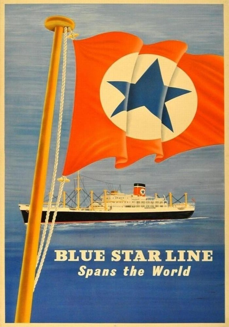 Navigation Postcard Blue Star Line Spans The World 1950s - Reproduction - Pubblicitari