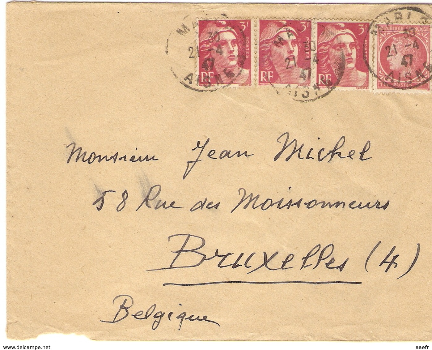 France 1947 - Lettre De Marle, Aisne à Bruxelles, Belgique - Cérès 676 - 3 X 716 Marianne De Gandon - Lettres & Documents