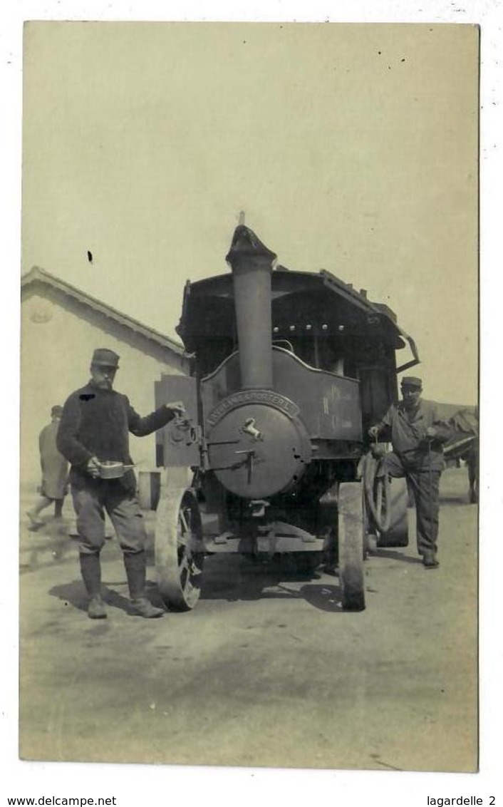 Carte Photo Vers 1910 : Véhicule De Route Anglais à Vapeur (intendance ?) Aveling And Porter Steam Roller (road Roler) - Matériel