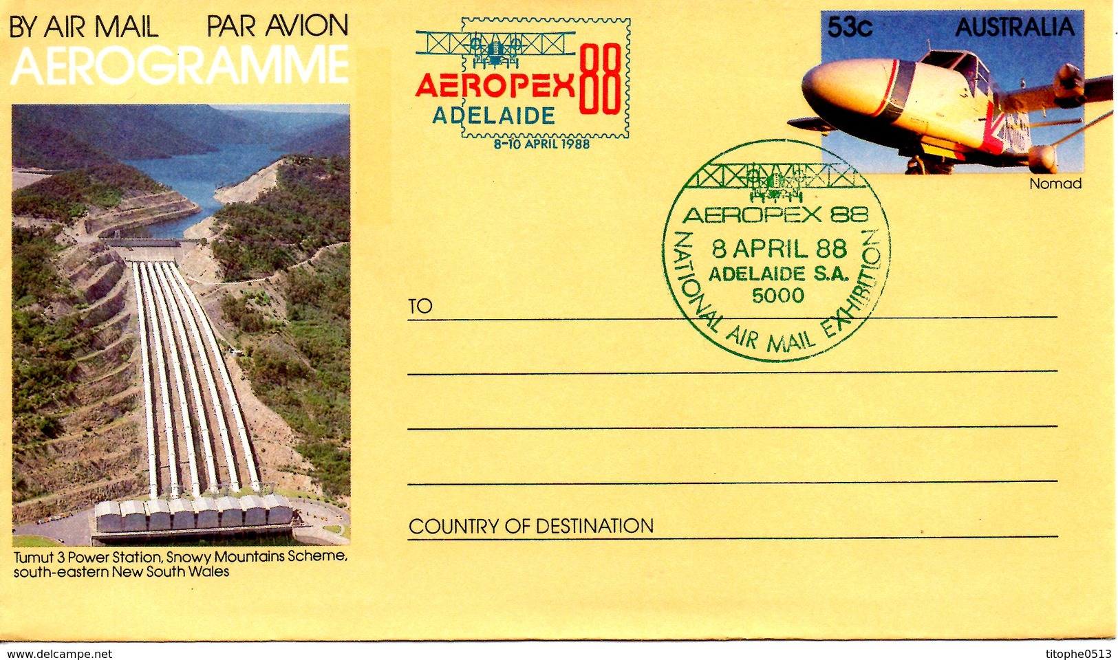 AUSTRALIE. Aérogramme Avec Oblitération De 1988. Aeropex'88. - Avions