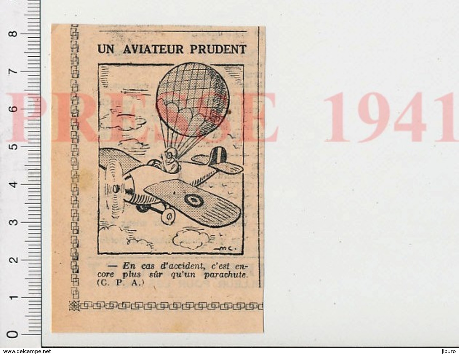 Presse 1941 Humour Aviation Avion Ancien Parachute Montgolfière 223XR - Non Classés