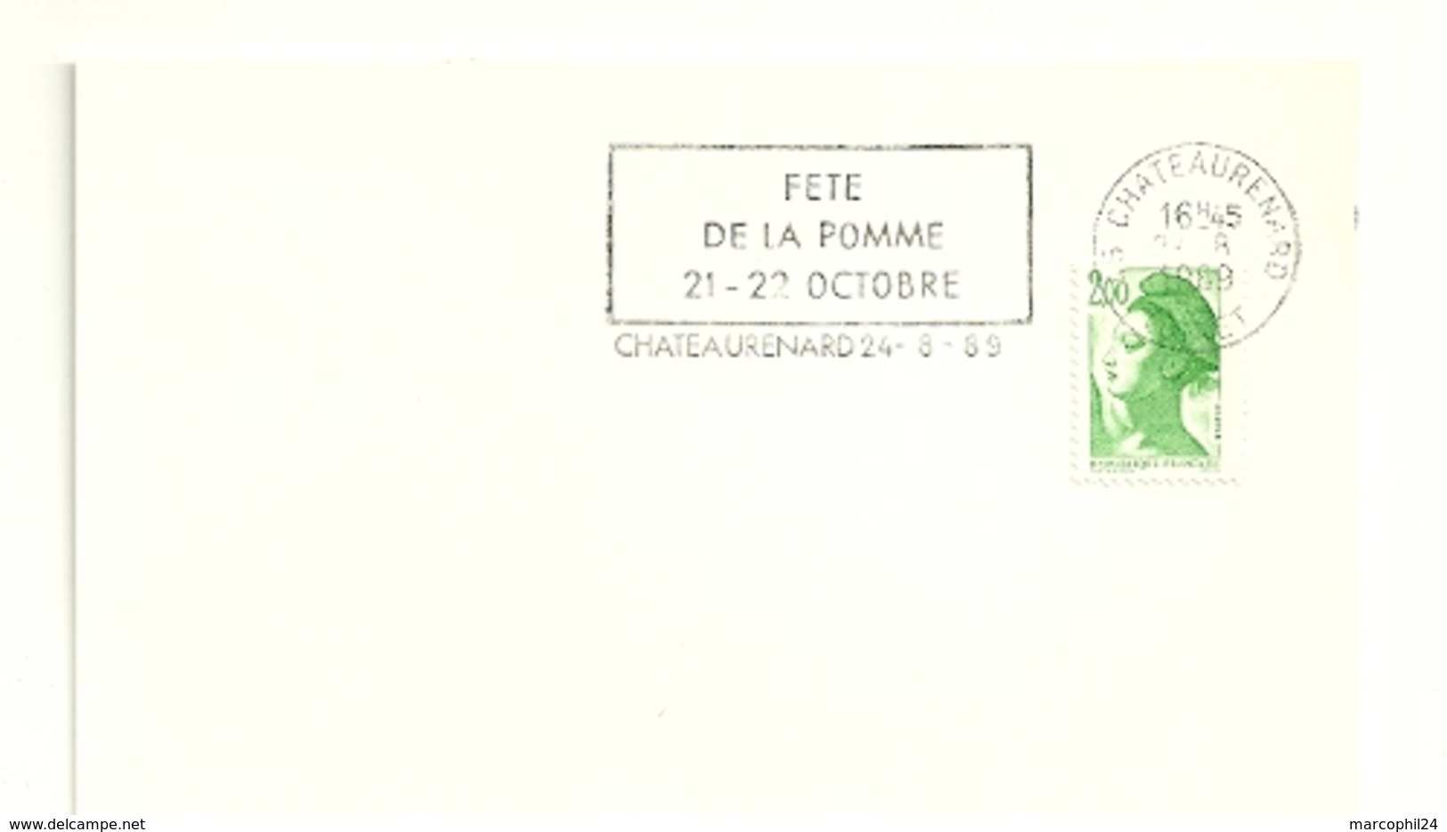 LOIRET - Dépt N° 45 = CHATEAURENARD 1989 = FLAMME Thème FRUIT = SECAP  'FETE DE LA POMME 21 - 22 OCTOBRE ' - Maschinenstempel (Werbestempel)