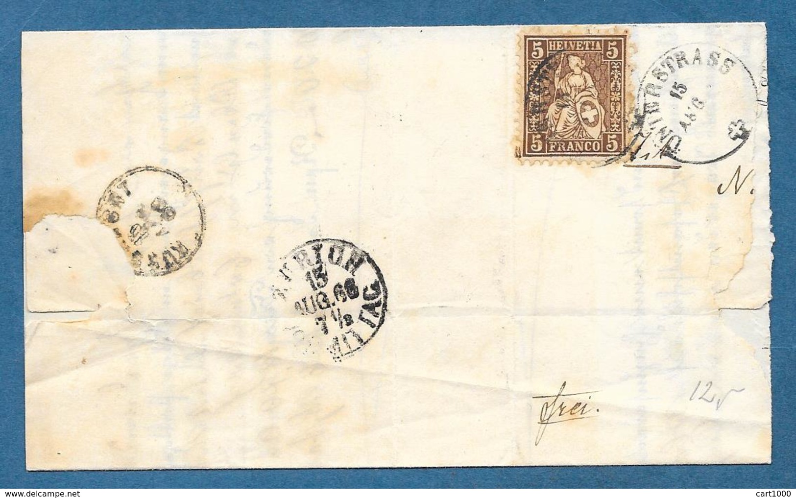 1866 5c. HELVETIA UNTERSTRASS ZURICH - Storia Postale