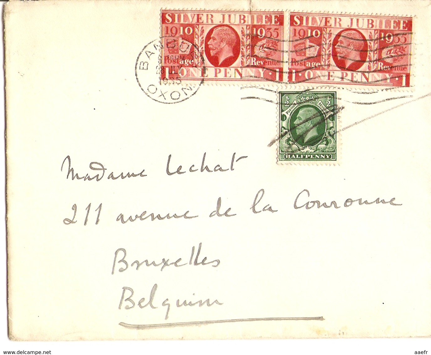 Grande-Bretagne 1935 - Lettre De Banbury Oxon à Bruxelles, Belgique - George V Silver Jubilee 202 X 2 - 187 - Lettres & Documents