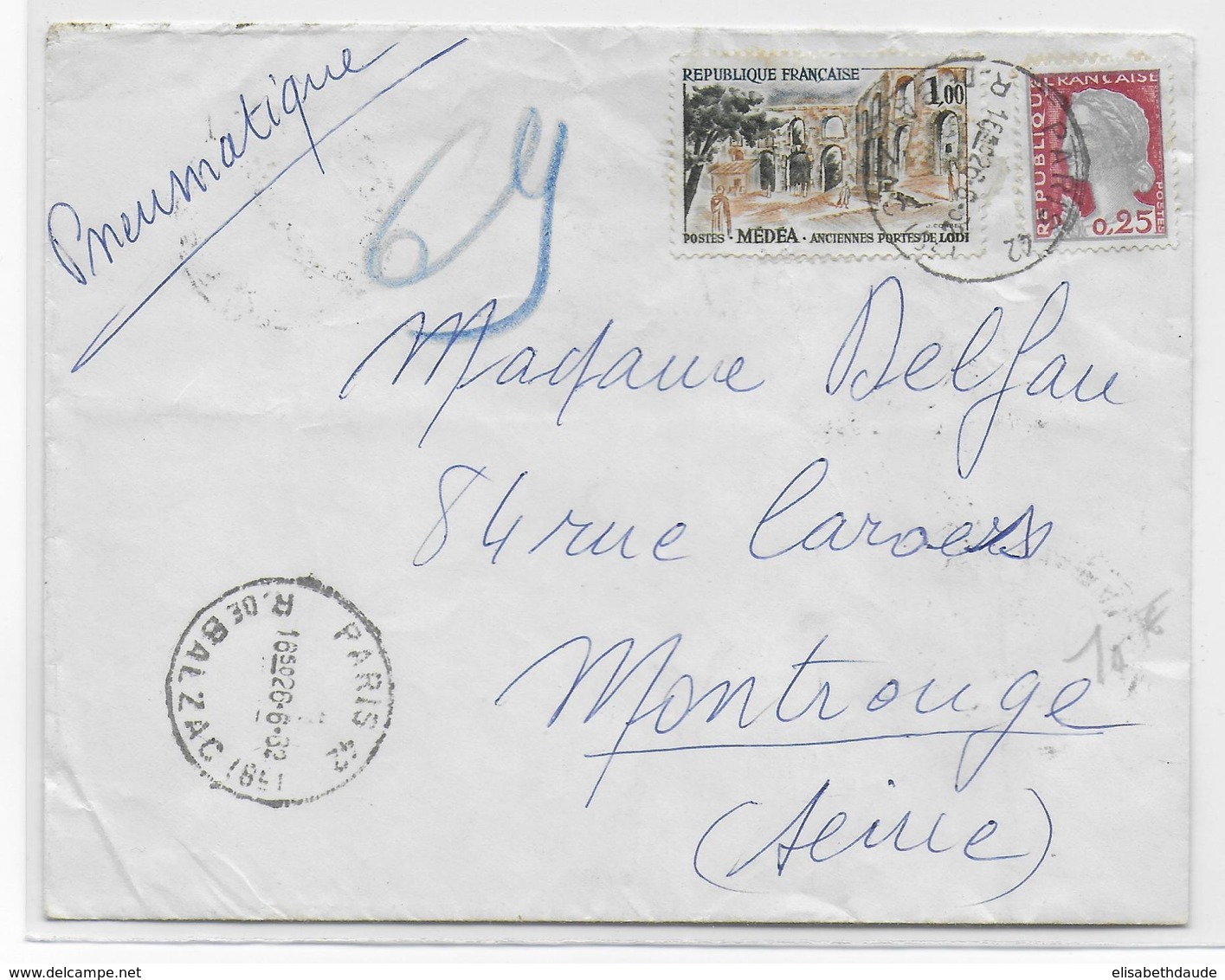 PNEUMATIQUE - 1962 - ENVELOPPE De PARIS 42 => MONTROUGE - 1961-....