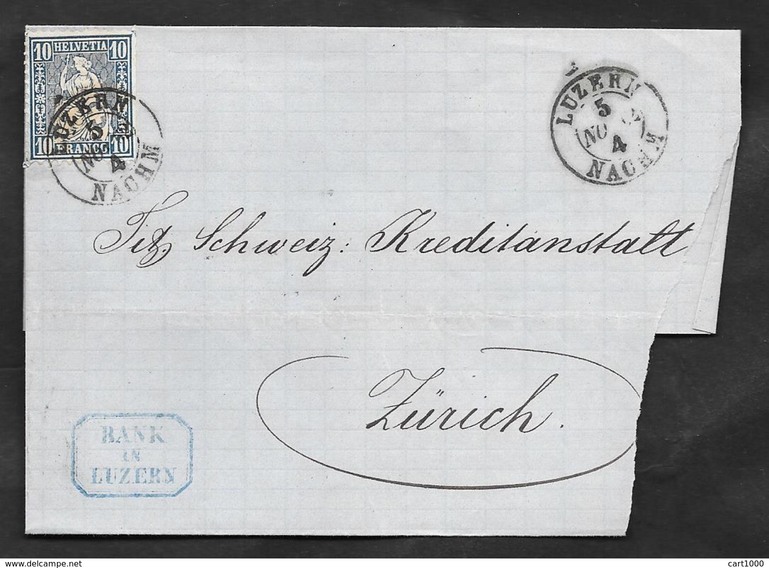 1862 10c. HELVETIA LUZERN NACHM - Storia Postale