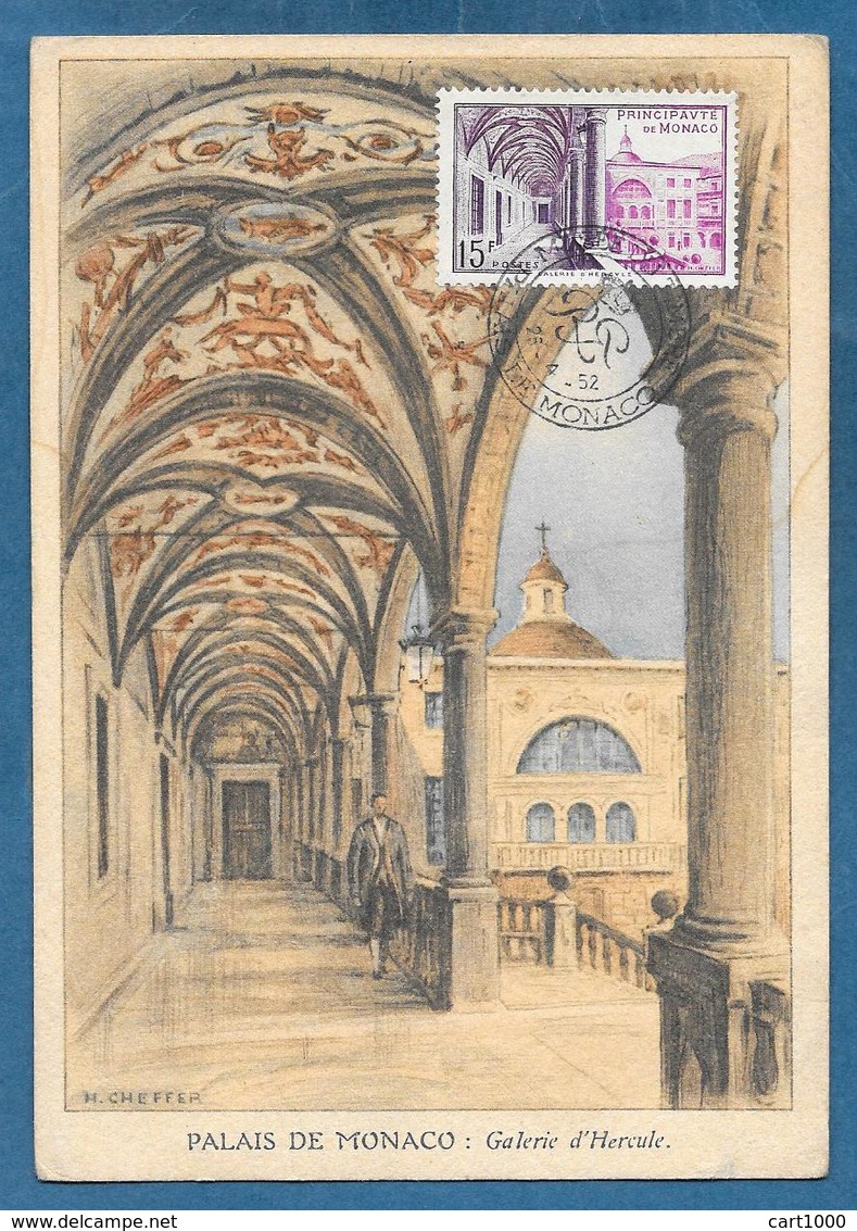 PALAIS DE MONACO GALERIE D'HERCULE 1952 ILLUSTRATORE H. CHEFFER - Palazzo Dei Principi