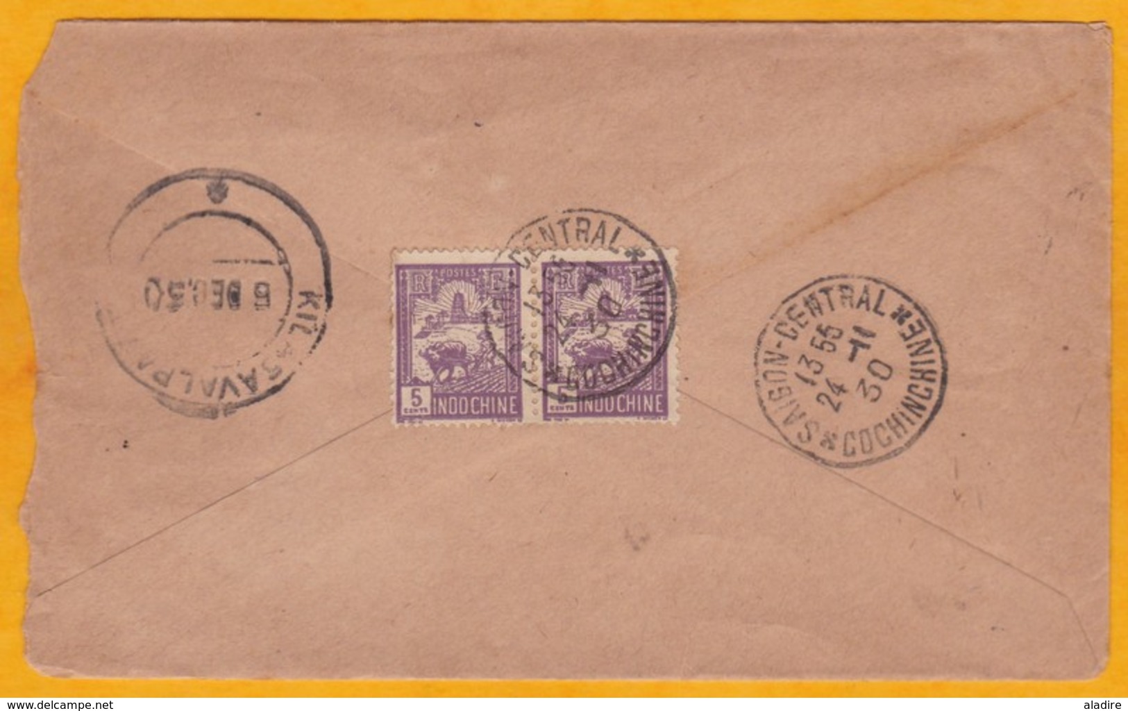 1930 - Enveloppe De Saigon, Cochinchine Vers Kilasawal, Inde Via Singapour - Affrt Paire De 5 Cts - Cad Arrivée - Briefe U. Dokumente