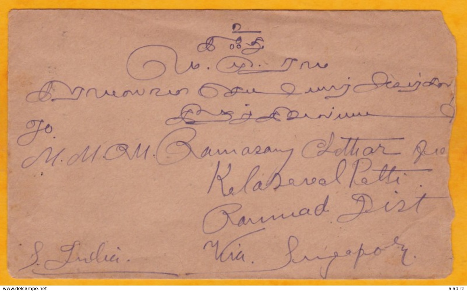 1930 - Enveloppe De Saigon, Cochinchine Vers Kilasawal, Inde Via Singapour - Affrt Paire De 5 Cts - Cad Arrivée - Lettres & Documents