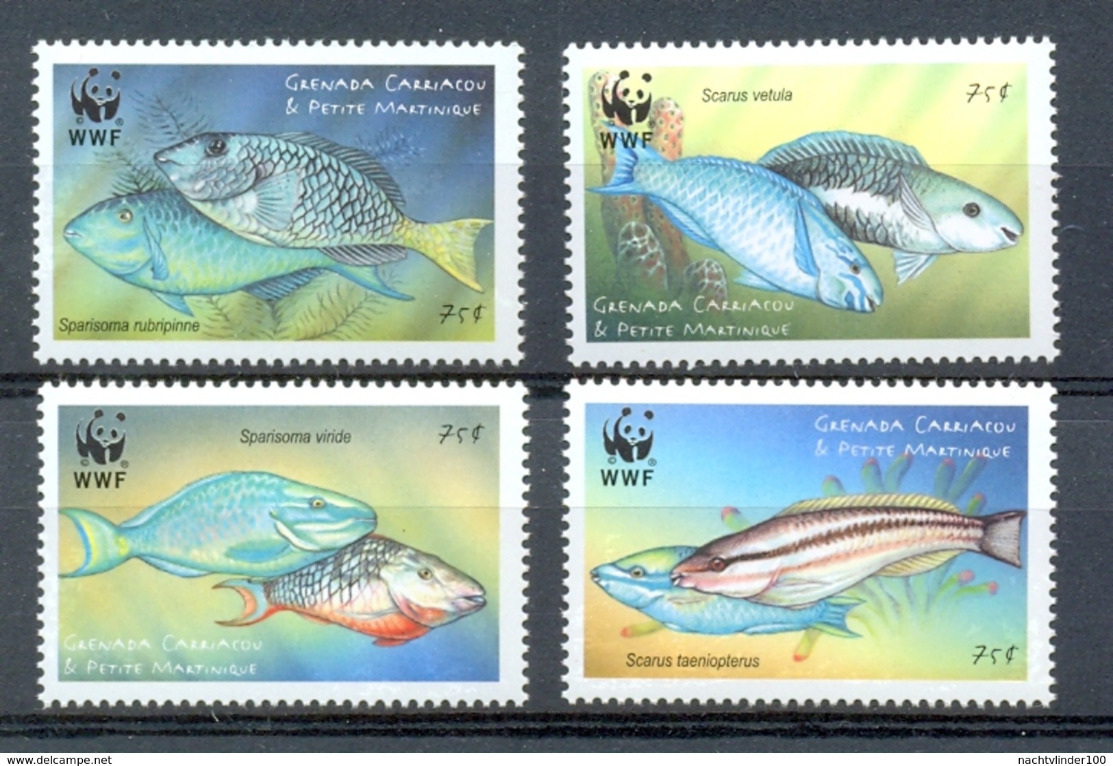 Nbx288s WWF FAUNA VISSEN PAPEGAAIVIS PARROTFISH FISH FISCHE POISSONS MARINE LIFE GRENADA GRENADINES 2001 ONG/MH+3xPF/MNH - Neufs