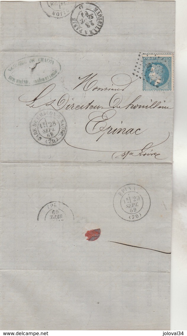 Facture Lettre Illustrée 28/9/1869 AUPECHE Verrerie CHALON Sur Saône Saône Et Loire Timbre Napoléon  à Epinac - 1800 – 1899