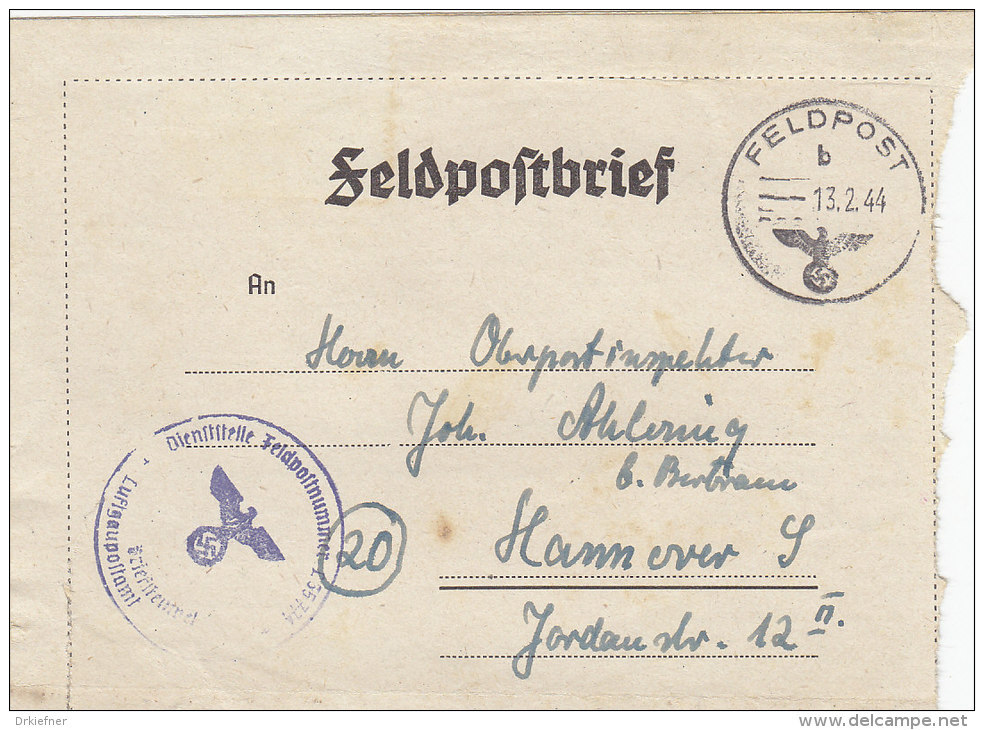 Feldpost Nr 50529, Faltbrief Eines Leutnants Mit Inhalt, Stempel: Feldpost B - 13.2.44, Nebenst: Lufgaupostamt FPN 35774 - 1939-45