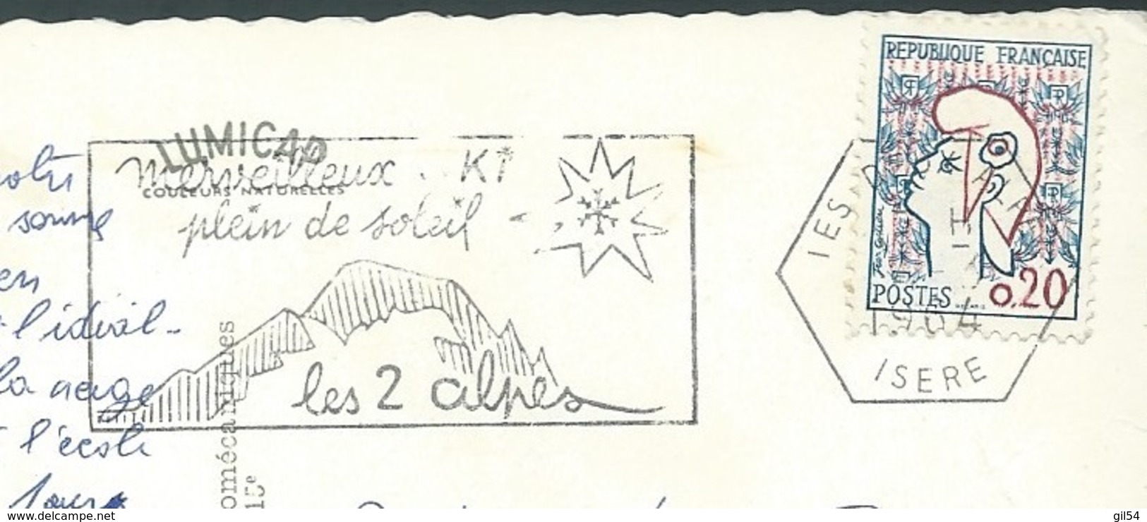 Flamme Du Bureau Auxilliaire Des 2 ALPES EN 1964 AU DOS  D'1 CARTE POSTALE FORMAT MODERNE  - Lwj07 - 1961-....