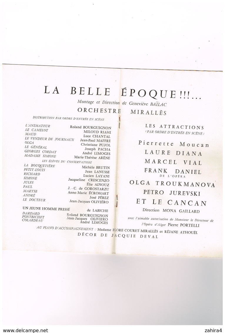 CRAD Algérie Centre Régional D'art Dramatique Présente La Belle époque Ambiance Caf'Conc' 1900 French'Cancan Laure Diana - Programs