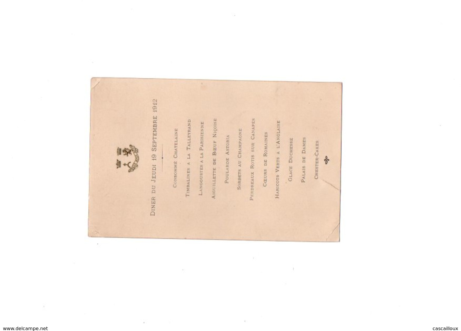 Menu De 1912 - Menus