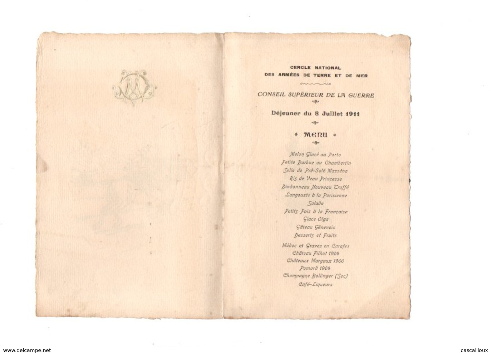 Menu De 1911 - Menus