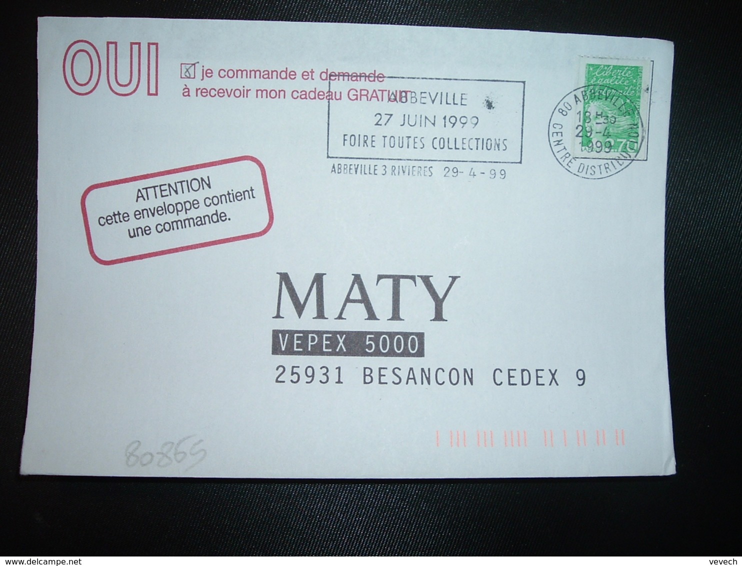 LETTRE T¨P M. DE LUQUET 2,70 ROU OBL.MEC.29-4.1999 80 ABBEVILLE CENTRE DISTRIBUTION + 3 RIVIERES + FOIRE TOUTES COLLECTI - Mechanical Postmarks (Advertisement)