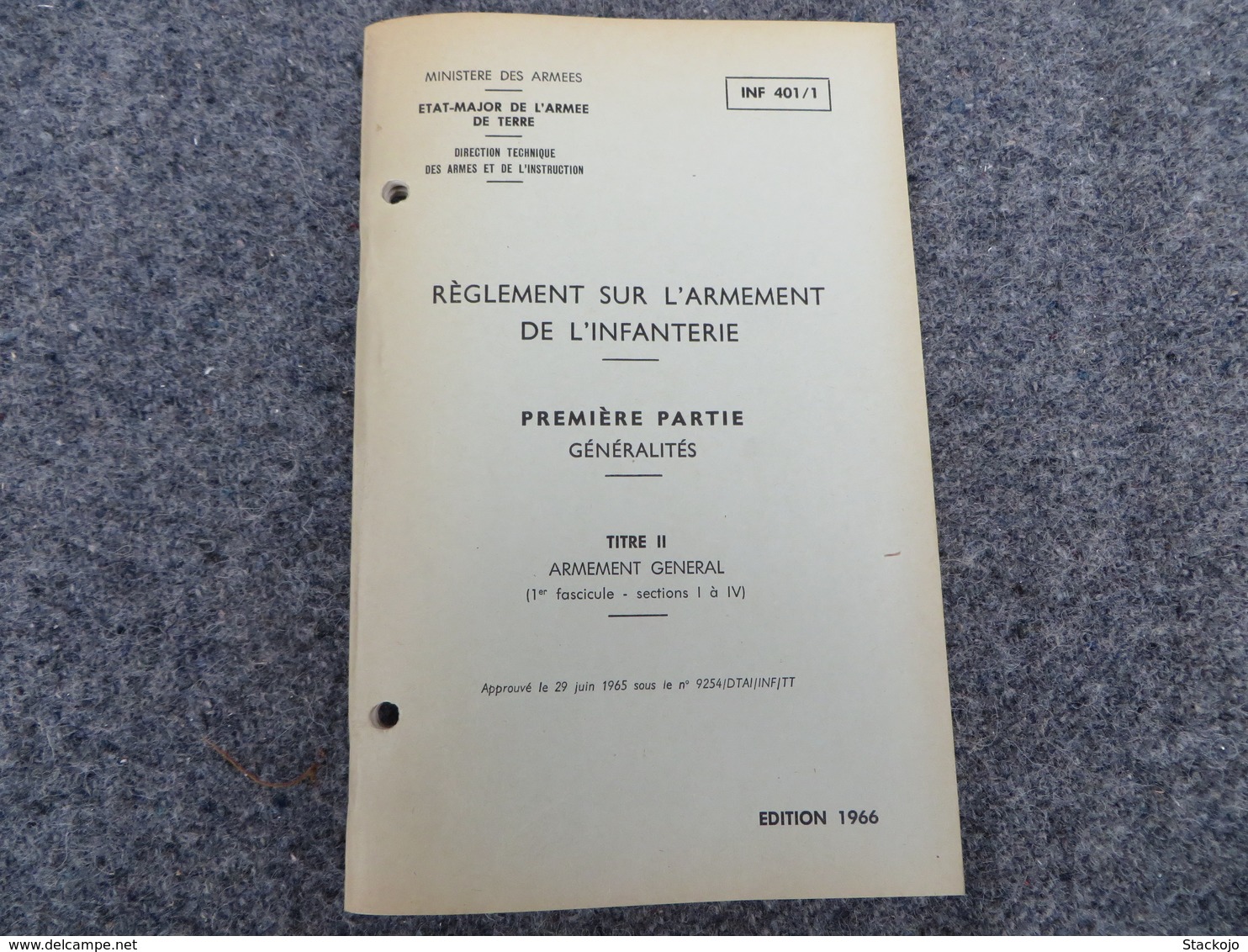 INF. 401/1 - Règlement Sur L'armement De L'infanterie - 269/09 - Autres & Non Classés