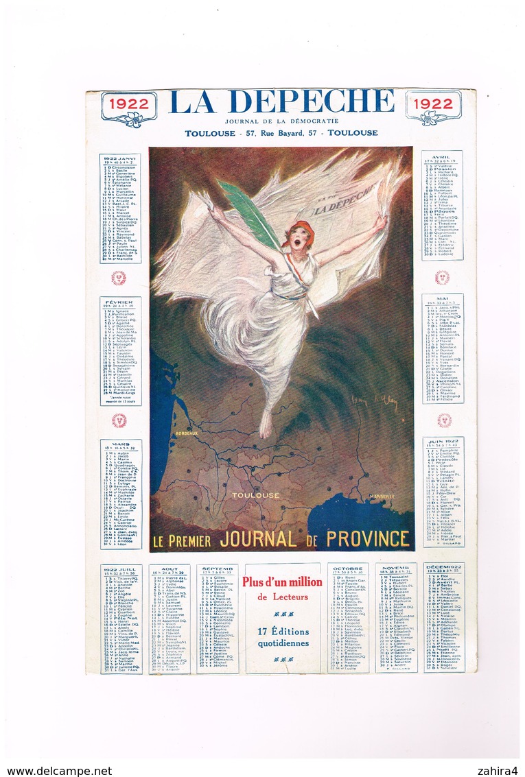 1922 La Dépèche Journal De La Démocratie Toulouse Premier Journal De Province Illustration La République Manque H & Ba - Grand Format : 1921-40