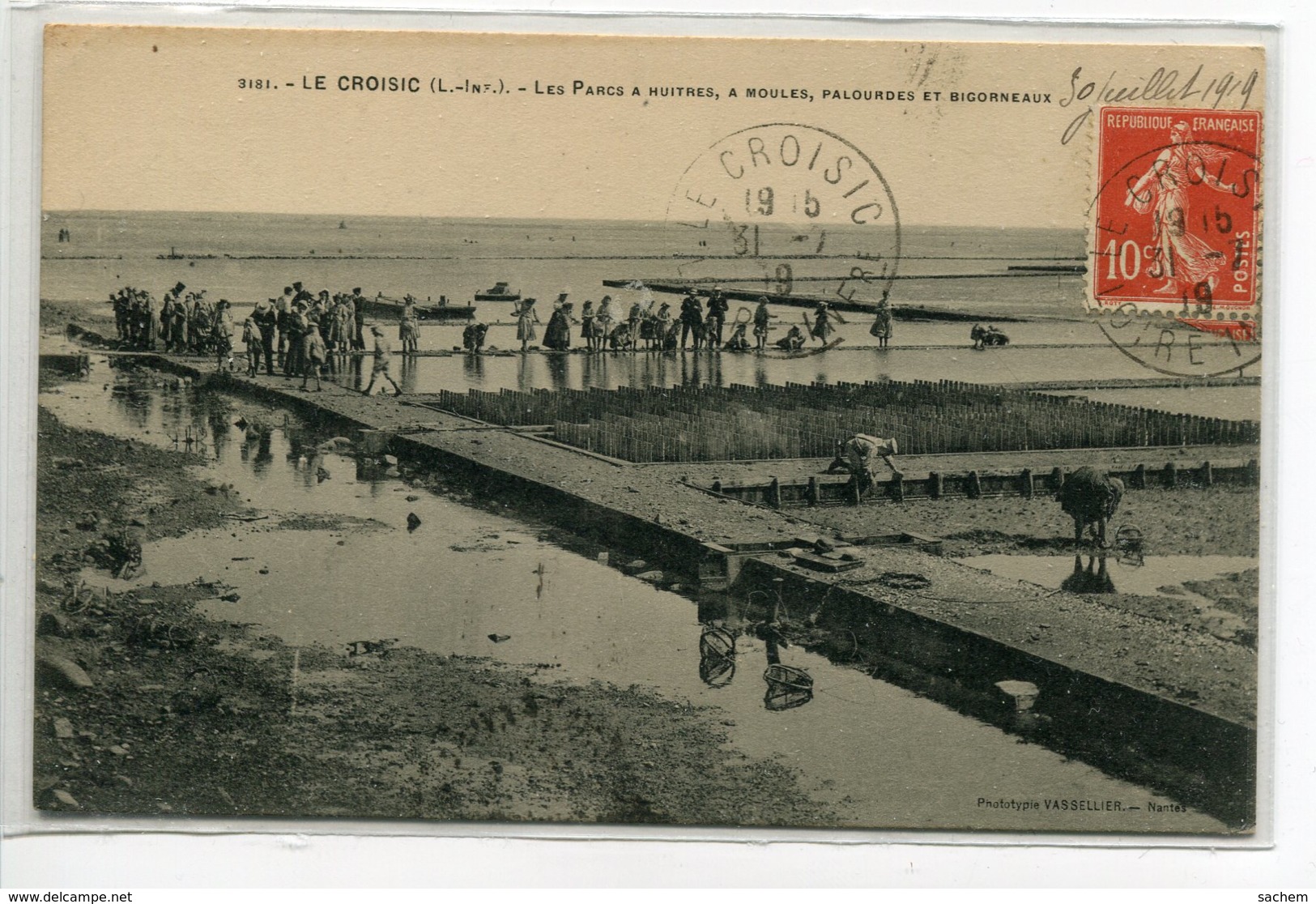 44 LE CROISIC Carte Rare Anim Parcs à Huitres Moules Palourdes Et Bigorneaux 1909 Timb  //DS 2014 - Le Croisic