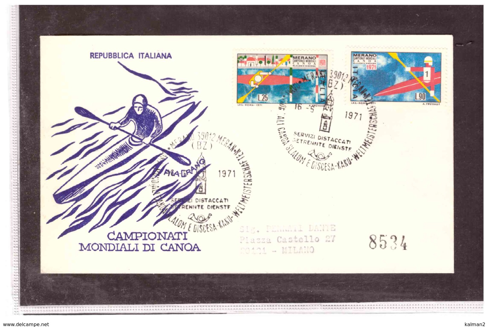 FDC5151   -   MERANO  16.-6.1971   /   FDC   CAMPIONATI MONDIALI DI CANOA - Canoa