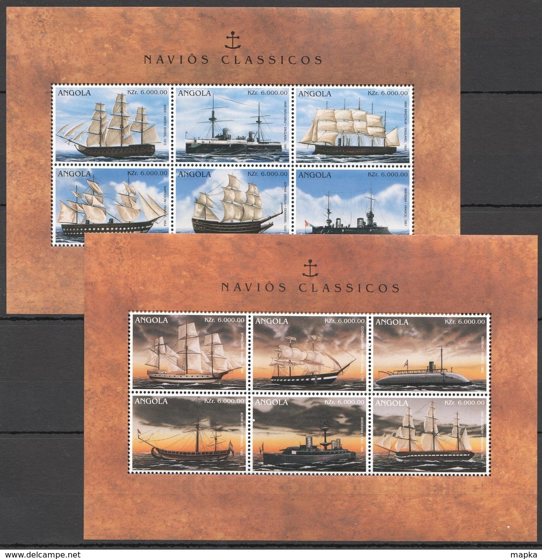 D476 ANGOLA TRANSPORTATION SHIPS & BOATS NAVIOS CLASSICOS 2KB MNH - Boten