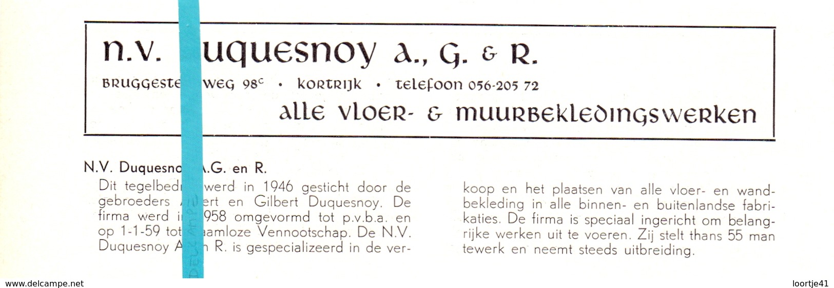 Pub Reclame Org. Knipsel Tijdschrift - Vloerwerken NV Duquesnoy - Kortrijk Ca 1960 - Publicités