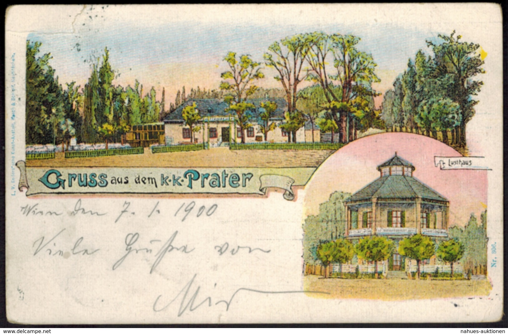 Ansichtskarte Österreich Wien Litho Gruß Vom Prater Gelaufen Schöne MIF 3.1.1900 - Sonstige & Ohne Zuordnung