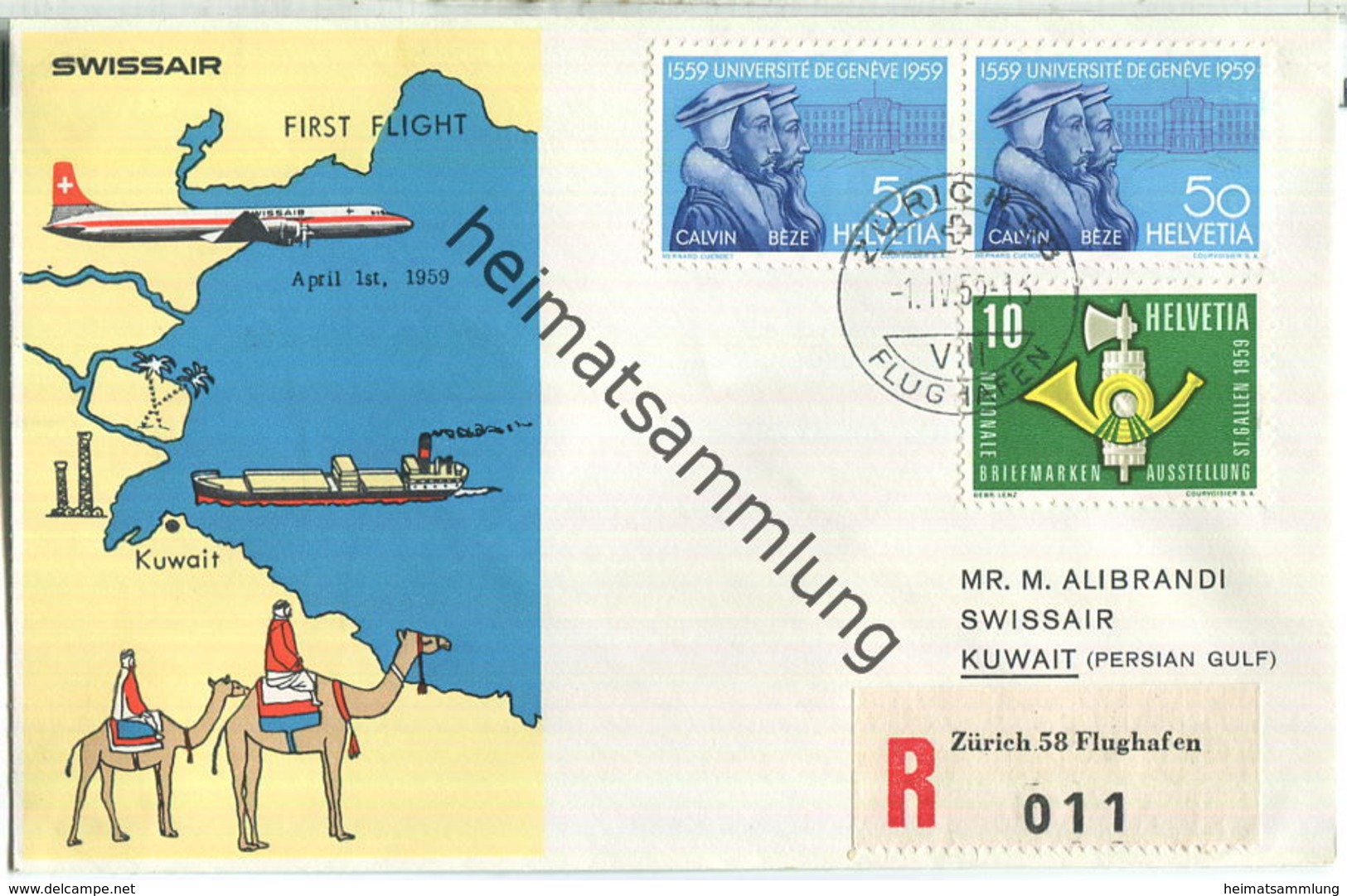 Swissair - First Flight - Zürich-Kuwait 1959 - First Flight Covers