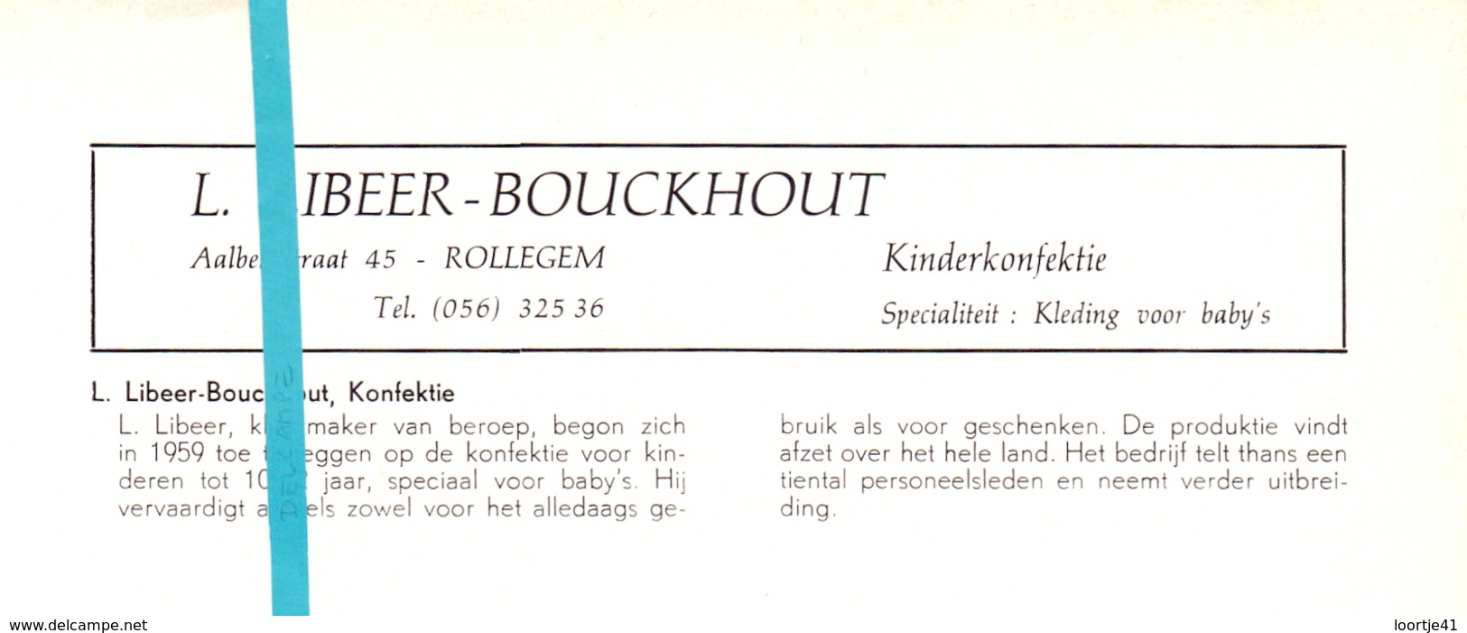 Pub Reclame Org. Knipsel Tijdschrift - Kinderconfectie Libeer - Bouckhout - Rollegem -  Ca 1960 - Publicités