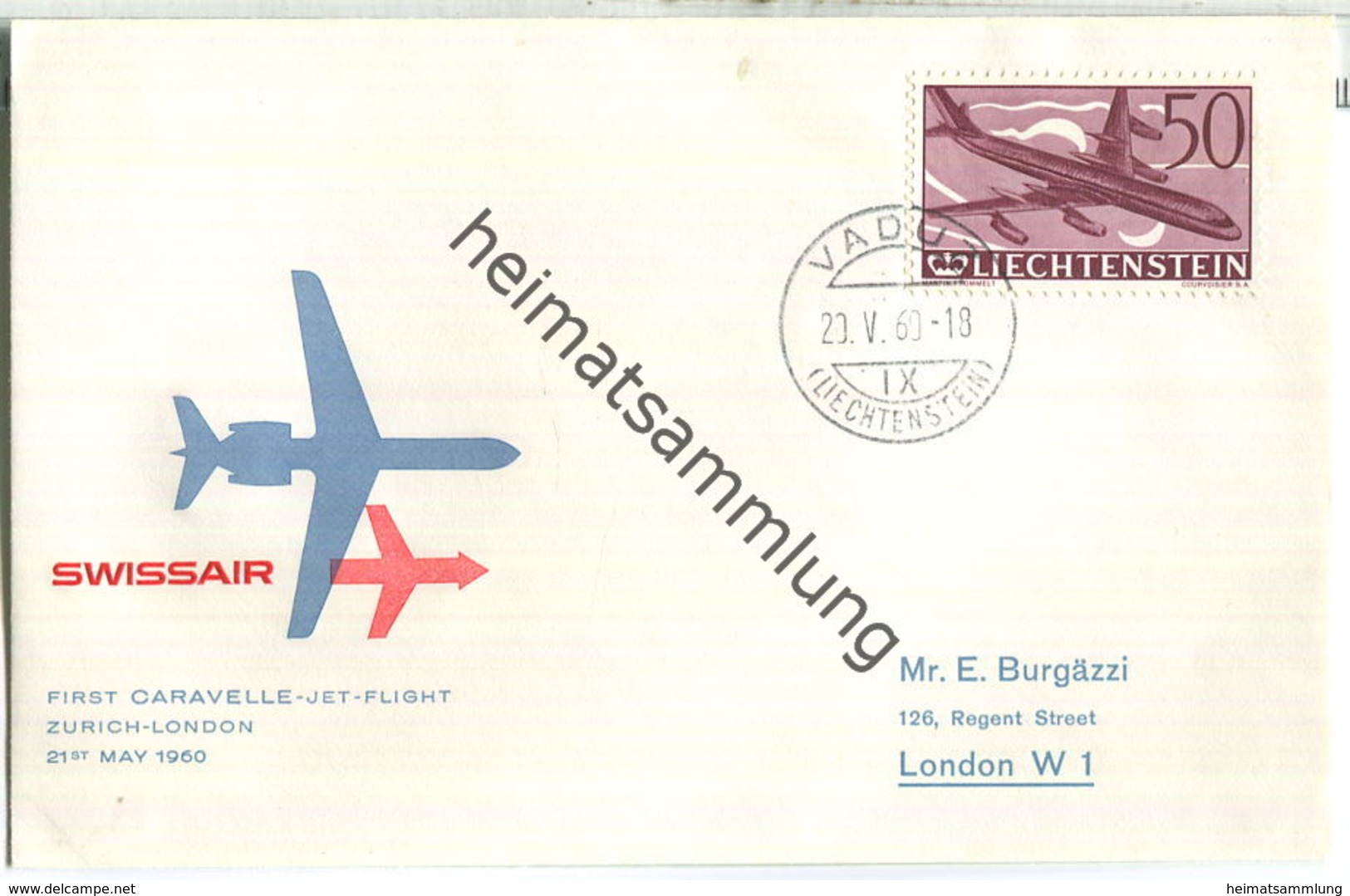 Swissair - First Jet Flight - Caravelle - Vaduz-London 1960 - First Flight Covers