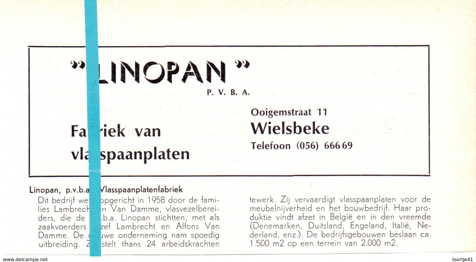 Pub Reclame Org. Knipsel Tijdschrift - Spaanplaten Linoplan - Wielsbeke  -  Ca 1960 - Publicités