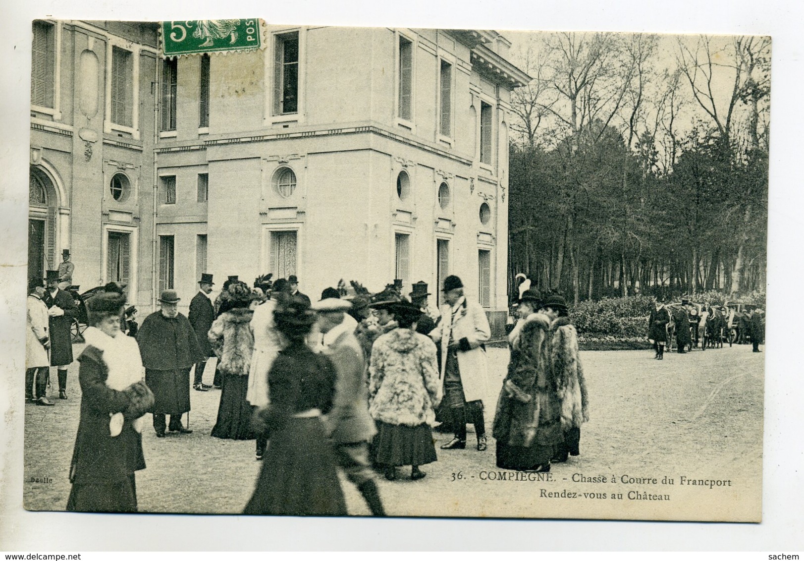 CHASSE à COUR 003 Equipage Du Francport Rendez Vous Au Chateau Dames Fourrures  36 Ducelle - Foret  Compiegne - Chasse