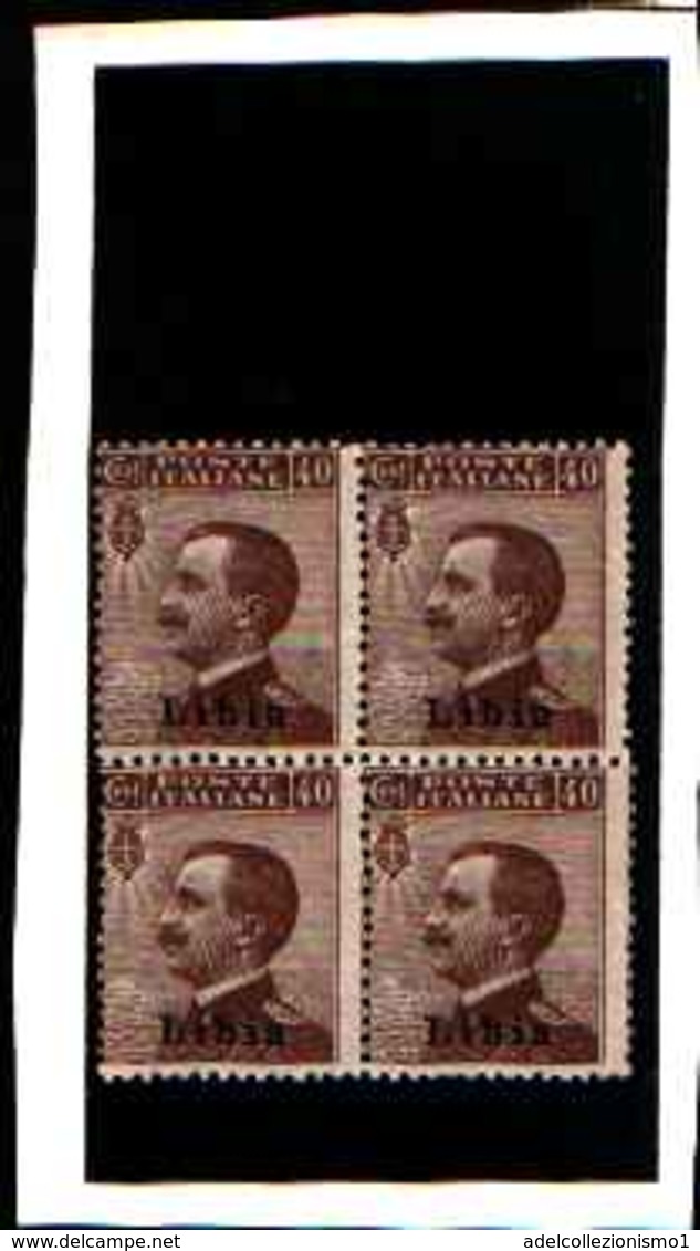 90222) LIBIA-Serie Ordinaria - 1912 - 40 C. MICHETTI - MNH**-IN QUARTINA - Libya