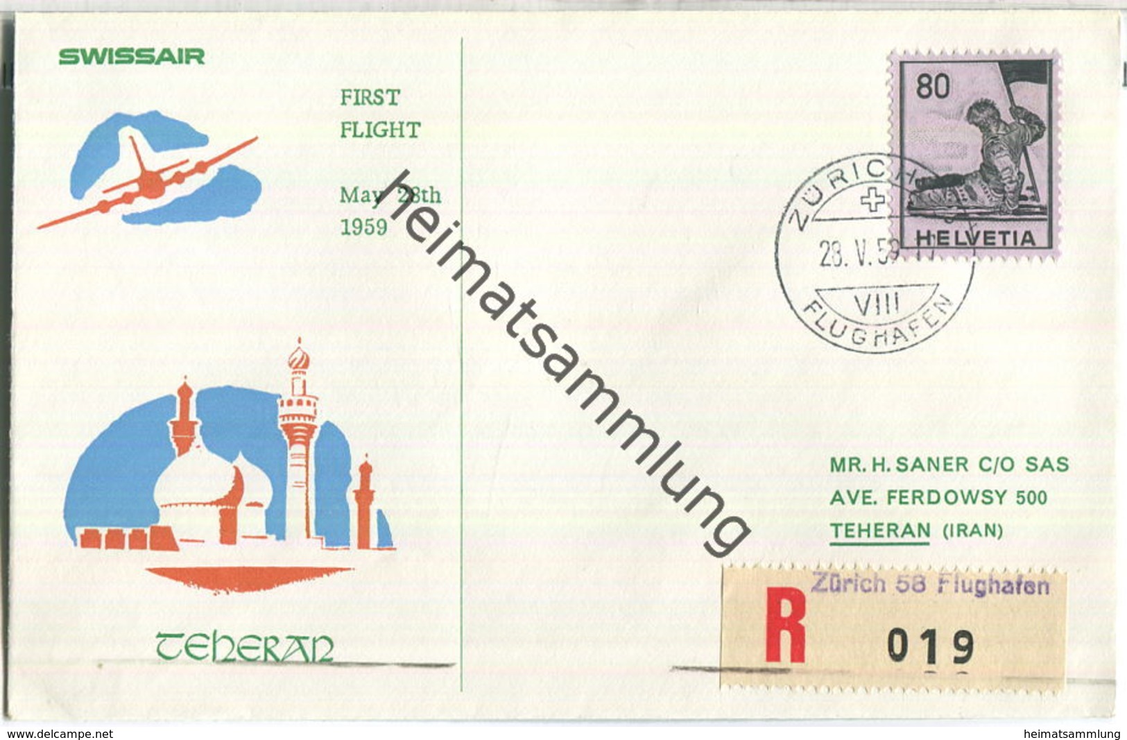 Swissair - First Jet Flight - Zürich-Teheran 1959 - First Flight Covers