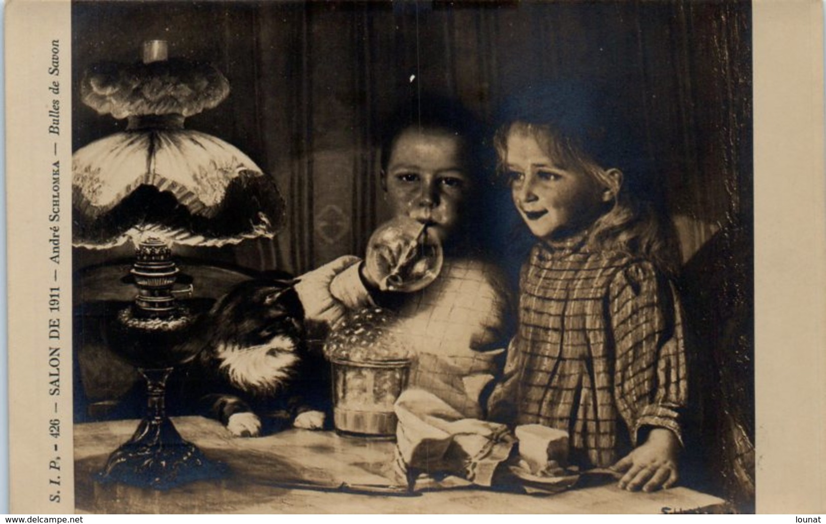 Art - Peintre André Schlomka - Salon De 1911 - Bulles De Savon - Enfants - Chat - Peintures & Tableaux
