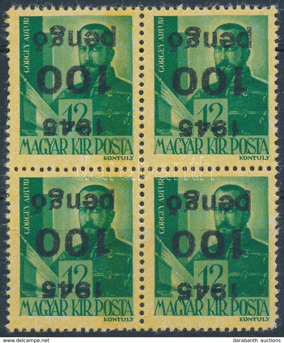 ** 1945 Kisegítő III. 100P/12f Négyestömb Fordított Felülnyomással (60.000) / Mi 819 Block Of 4 With Inverted Overprint - Other & Unclassified