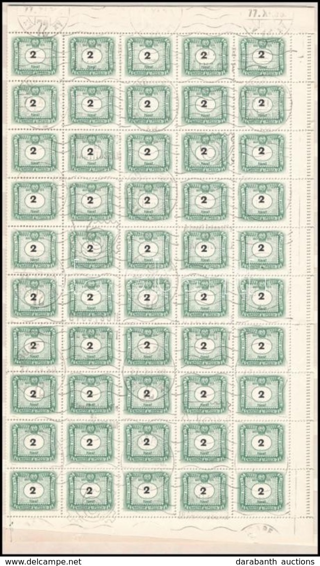 O 1953 50 éves A Magyar Portóbélyeg KIS 2 Ft Hajtott 100-as ív, ívszéli Kettős Fogazással (50.000) - Otros & Sin Clasificación