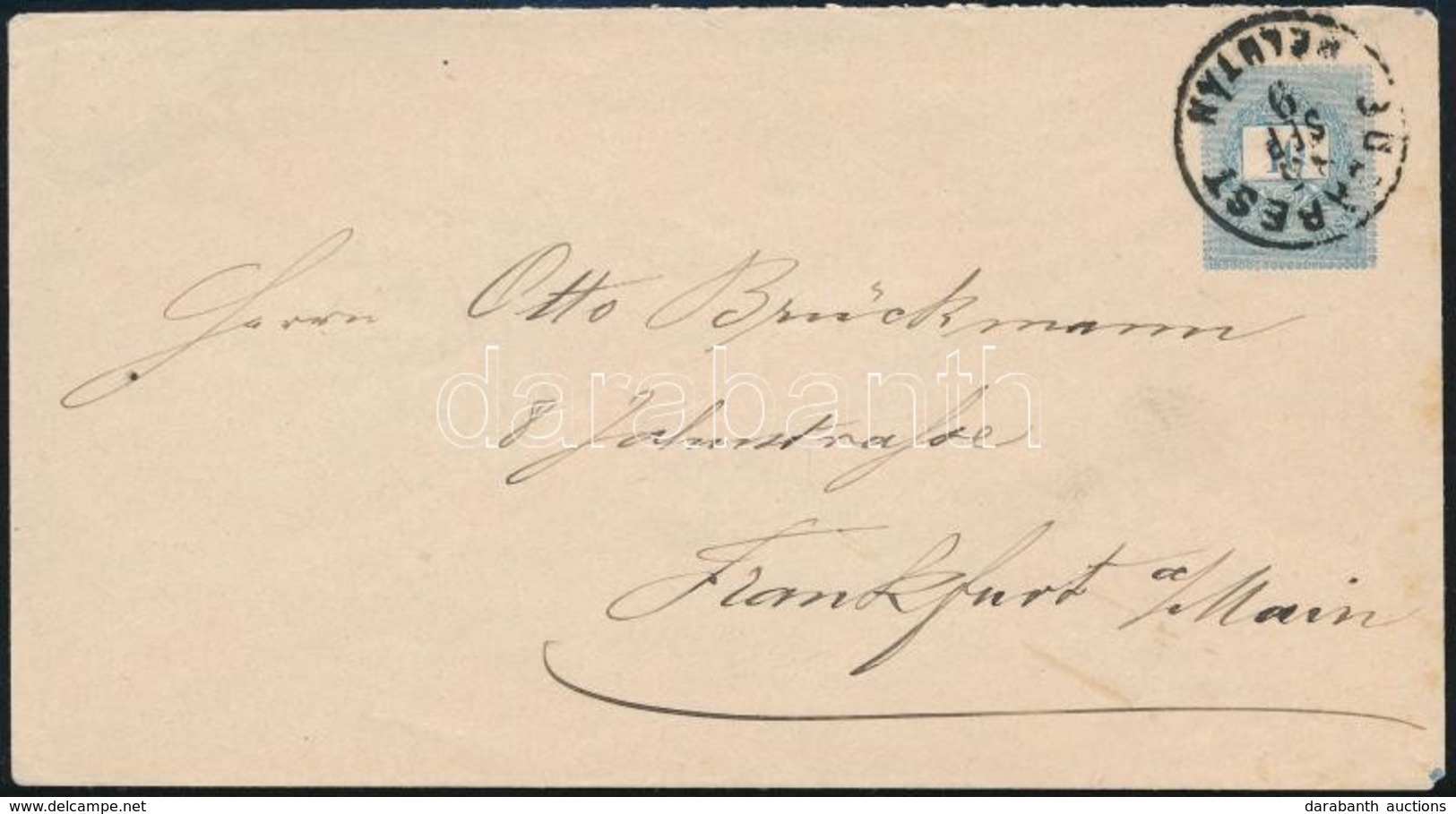 1885 Ritkán Látható 10kr Díjjegyes Boríték 'BUDAPEST / DÉLUTÁN' - Frankfurt - Other & Unclassified