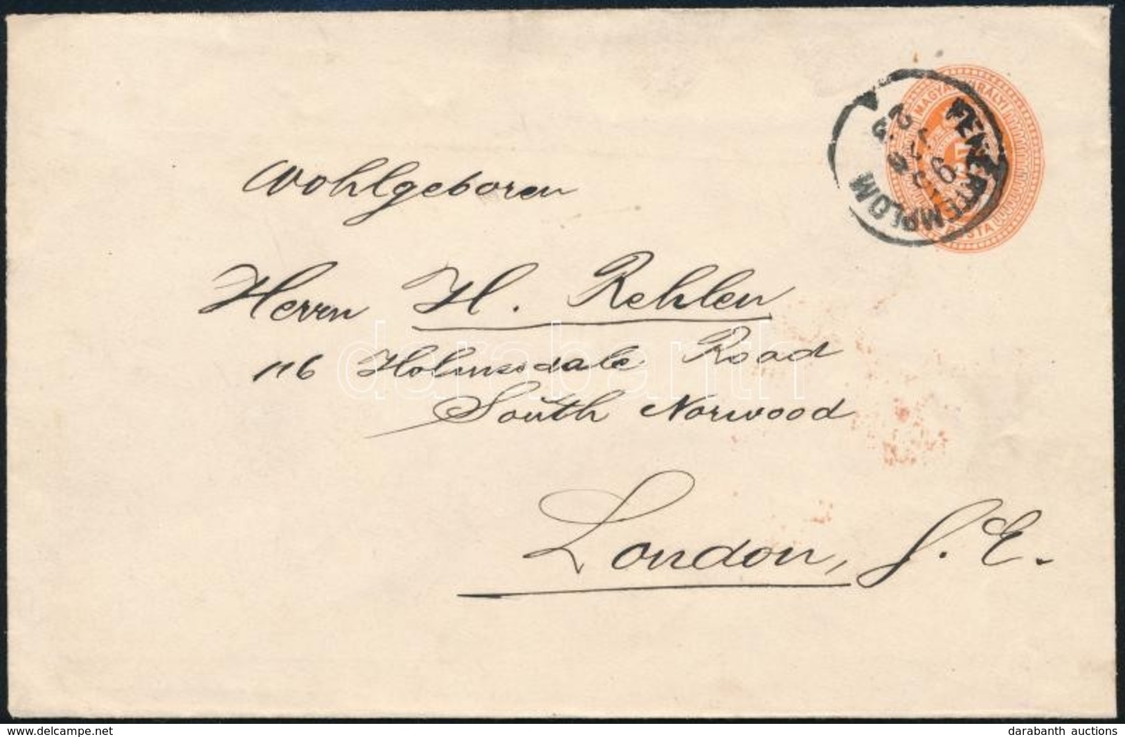 1895 5kr Díjjegyes Levél 2kr + 3 Kr Díjkiegészítéssel 'FEHÉRTEMPLOM' - 'LONDON' Szép és Ritka Kiállítási Darab R! - Other & Unclassified