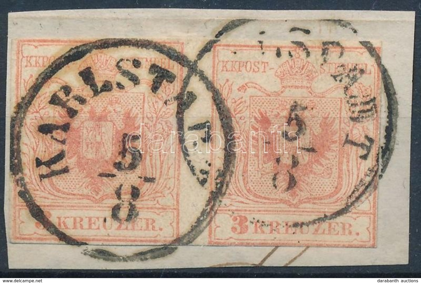 1850 3kr Pár Kivágáson, Gravourtype 2-1 'KARLSTADT' - Sonstige & Ohne Zuordnung