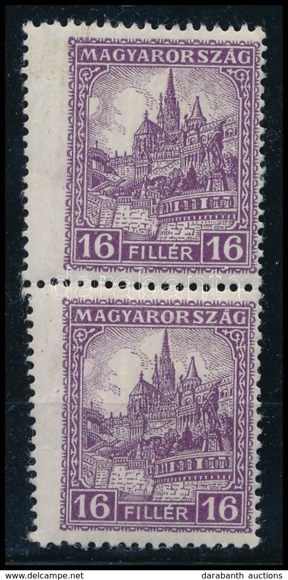 ** 1928 Pengő-fillér (II.) 16f Függőleges Pár Srégen Elfogazva, érdekes Fogazási Rendellenesség (gumitörések) - Other & Unclassified