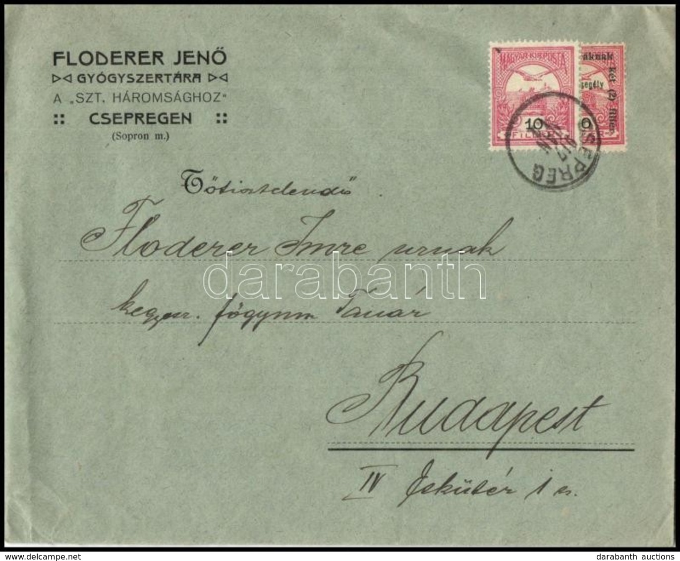 1917 Hadisegély Felezett 10f és Turul 10f Levélen 'CSEPREG' - Other & Unclassified