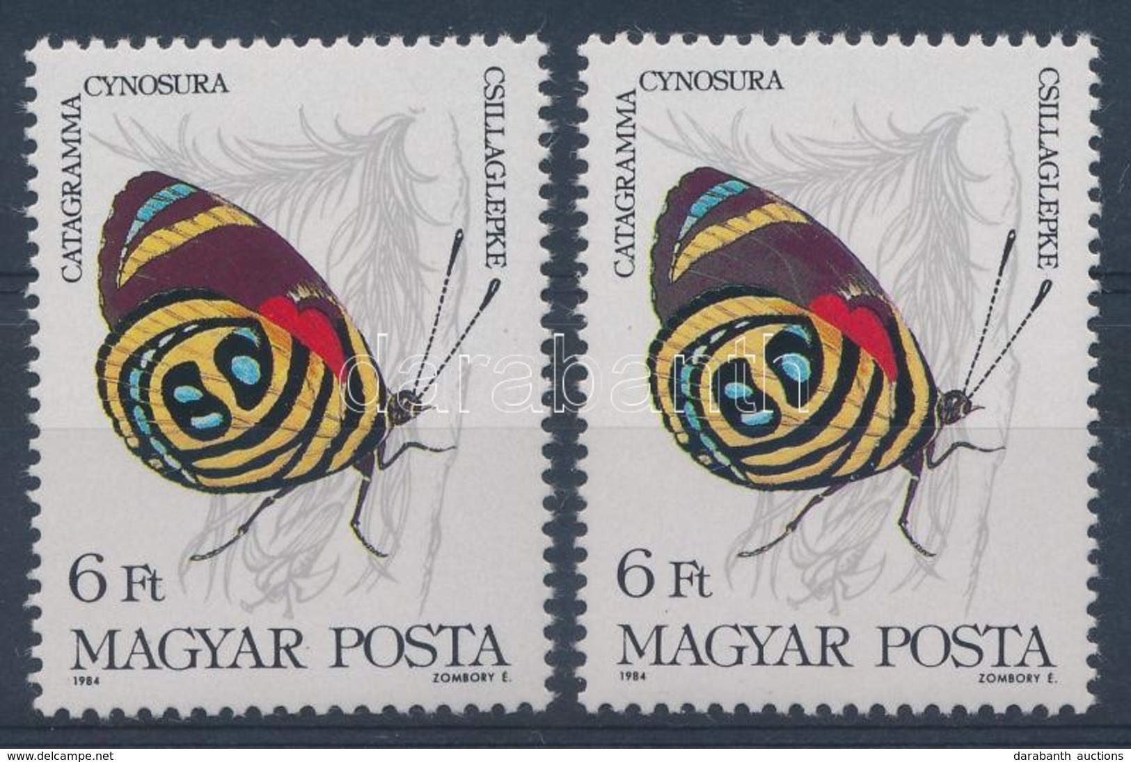 ** 1984 Lepkék 6Ft, Hiányzik A Bordó Színnyomat / Mi 3686, Burgundy Colour Omitted - Other & Unclassified