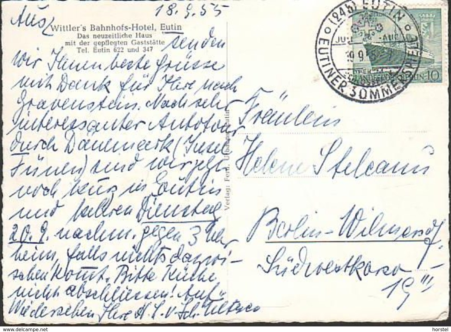D-23701 Eutin - Wittler's Bahnhofs-Hotel , Cars - Mercedes - Opel - Nice Old Stamp "Dampfer"  1955 - Eutin