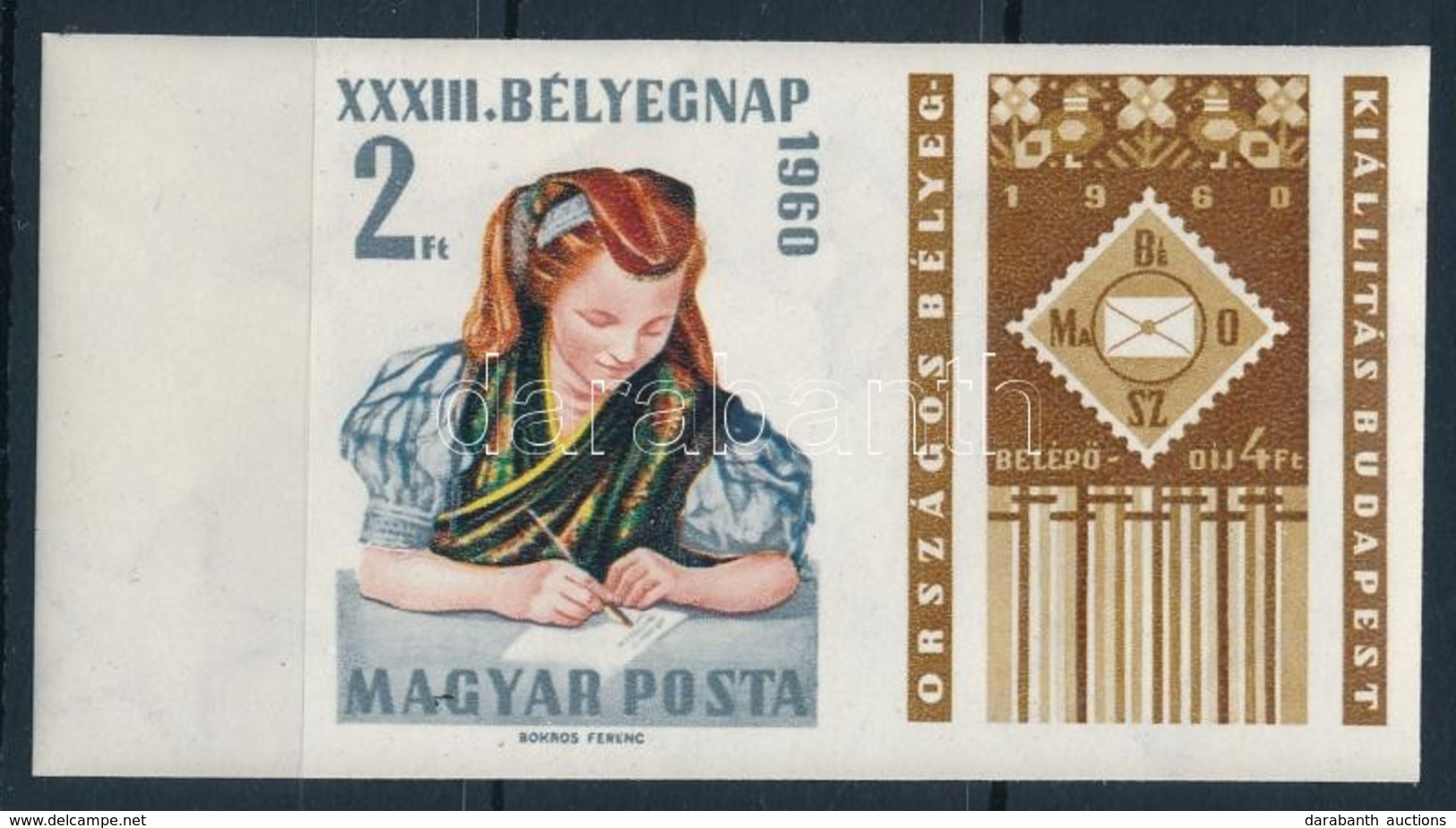 ** 1960 Bélyegnap (33.) Vágott ívszéli Szelvényes Bélyeg (4.000) - Other & Unclassified