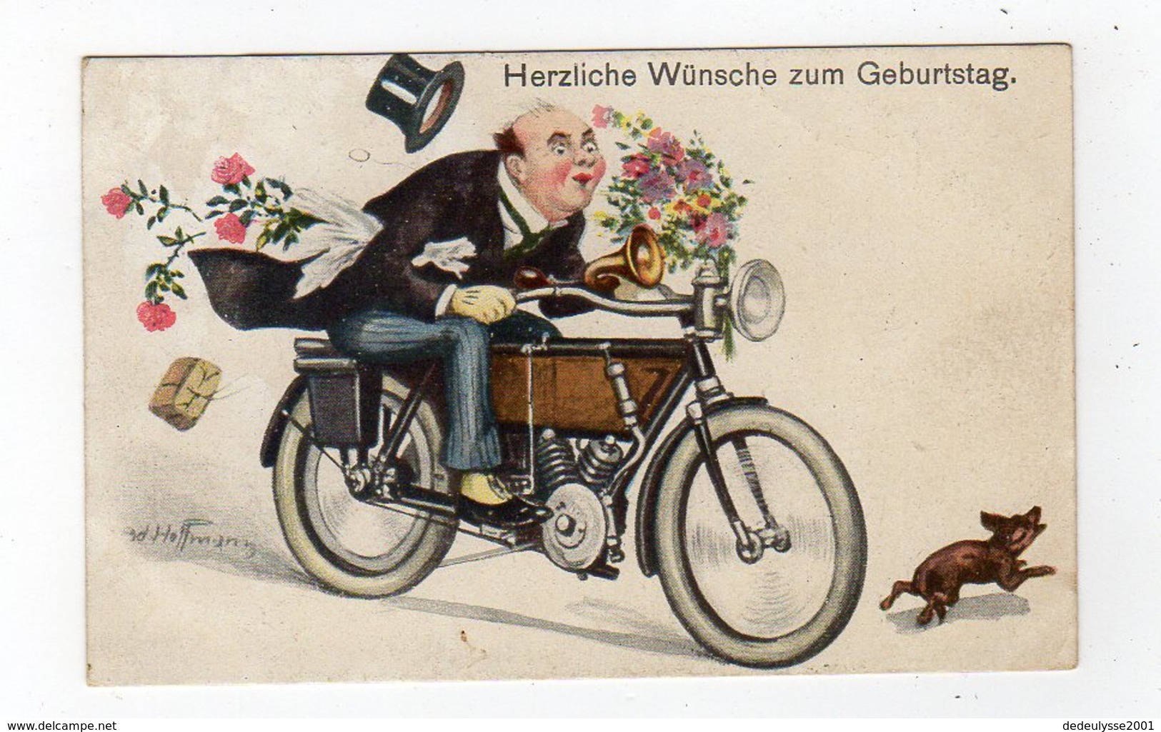 Jan19   83689  Herliche Wunsche  Zum Gebrurstag    Un Motocycliste - Hoffmann, Ad.