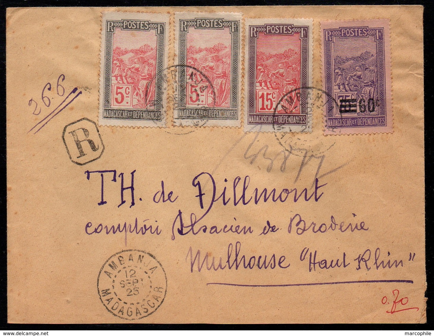 AMBANJA - MADAGASCAR / 1925 LETTRE RECOMMANDEE POUR LA FRANCE - MULHOUSE VIA DIEGO SUAREZ (ref LE3095) - Lettres & Documents